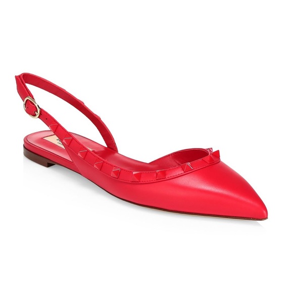 Valentino Shoes - NIB Valentino Garavani Red Rockstud Slingback Flat